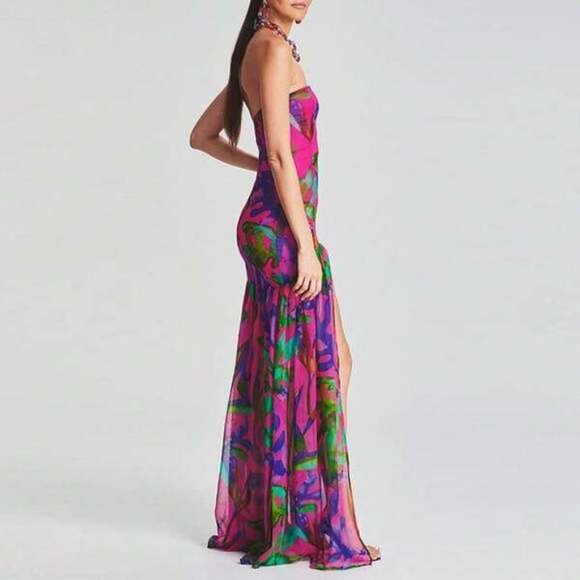 Women Tube Top Dress Slim Strapless Backless Mesh Patchwork Maxi Dress Leopard P - Picture 2 of 6